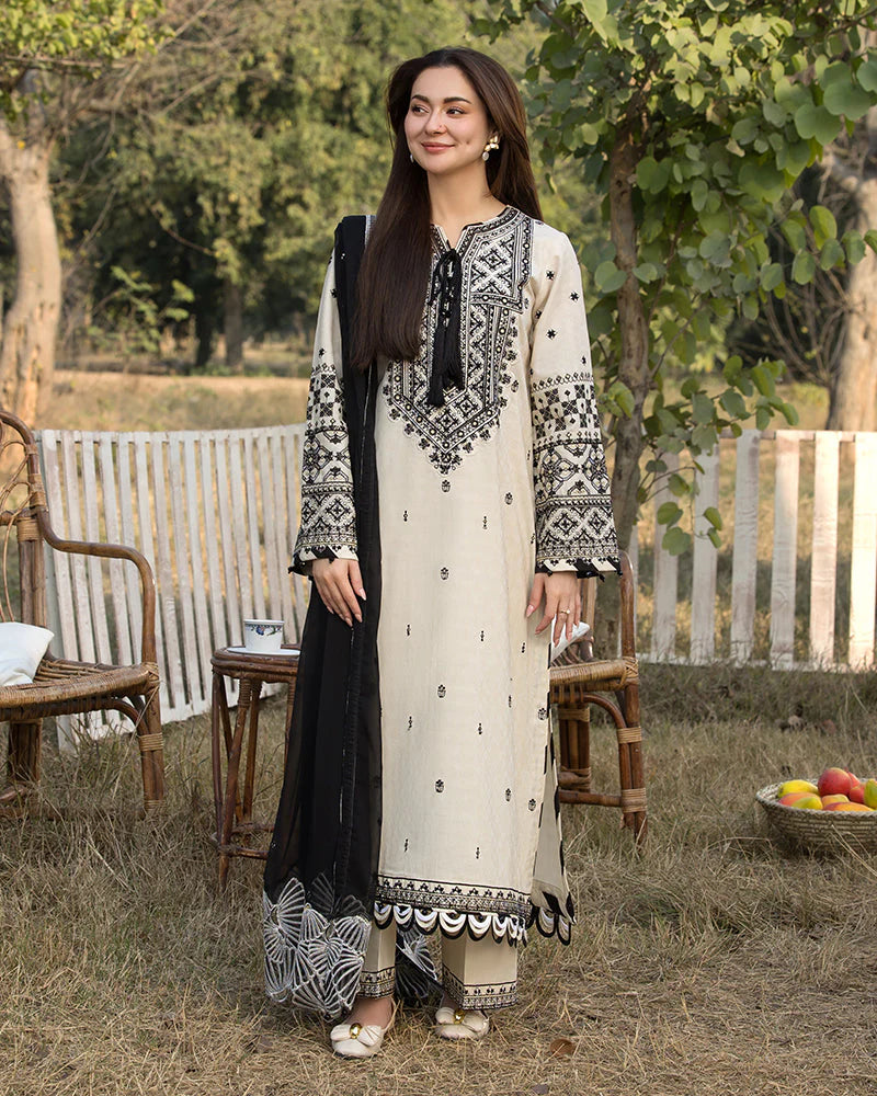 Khaddi 3 pc suit unstitched embroidered  with bamber dupatta