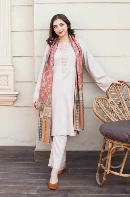 3pc unstitched dhanak dress with wool shawl printed dupatta 2667