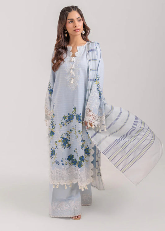 azel minal 3pc unstitched printed Dhanak dress with same shawl 2674