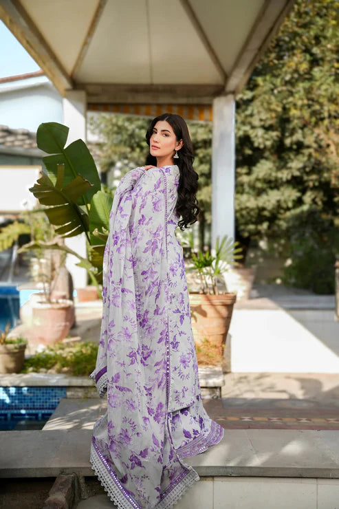 Anila 3pc unstiched lawn suit with chiffon dupata