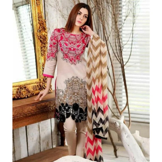 3pc unstitched linen dress with linen dupatta JN-2610