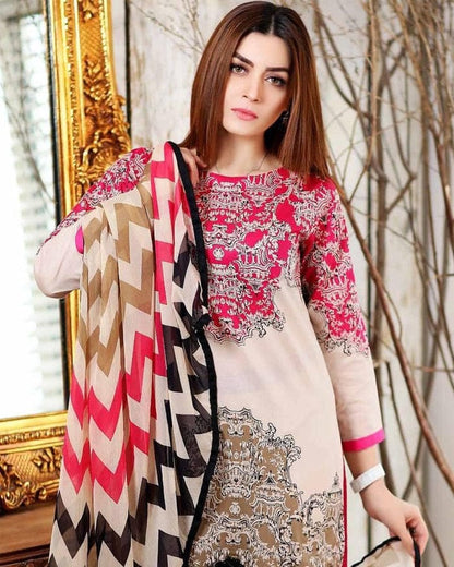 3pc unstitched linen dress with linen dupatta JN-2610
