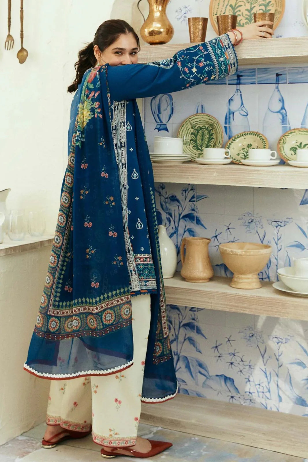 3pc unstitched dhanak  dress with dhannak  dupatta JN-2613