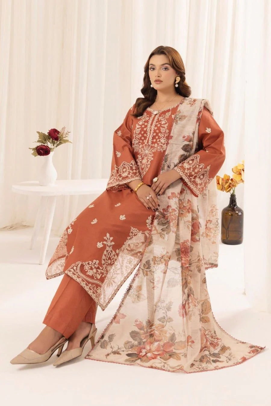 3pc unstitched dhanak  dress with Digital print wool shawl duppata 2656