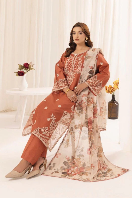 3pc unstitched dhanak  dress with Digital print wool shawl duppata 2656