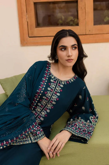 3pc unstitched dhanak  dress with dhanak embroiered shawl 2617