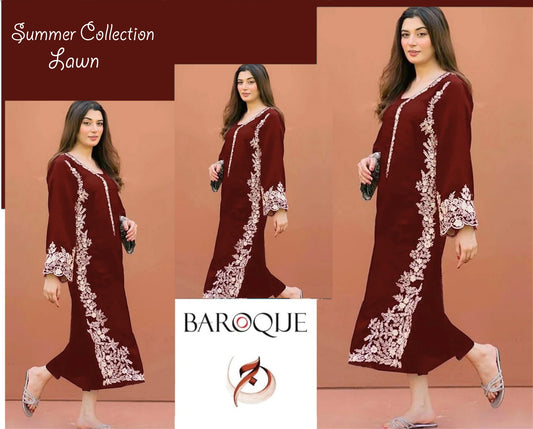Bin yasir 2pc embroiderd lawn dress with lawn trouser