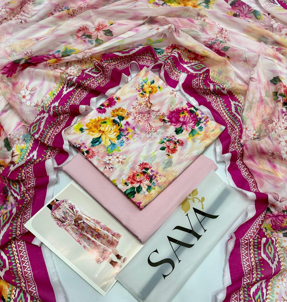 Saya 3pc un-stitched printed lawn dress with lawn printed dupatta