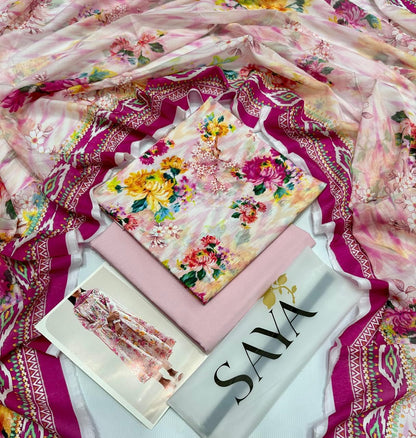 Saya 3pc un-stitched printed lawn dress with lawn printed dupatta