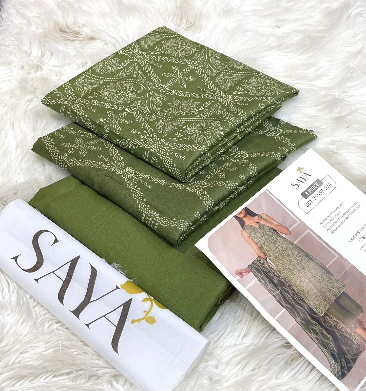 saya 3pc un-stitched printed lawn dress with lawn printed dupatta
