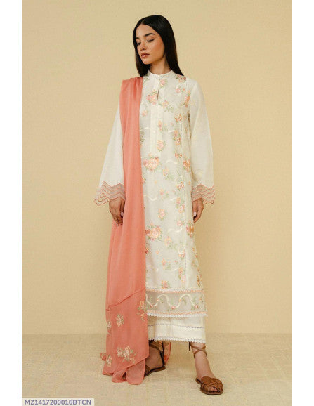 3pc unstitched dhanak  dress with printed wool shawl 2615
