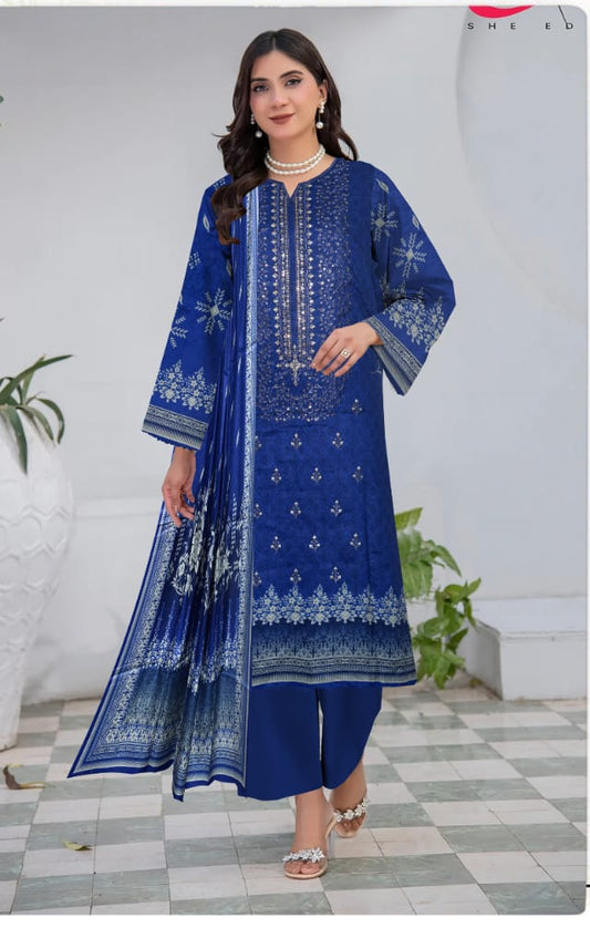 3pc unstitched linen dress with linen dupatta JN2628