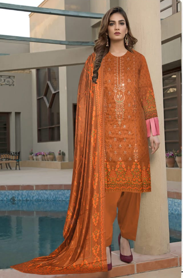3pc unstitched linen dress with linen dupatta JN2626