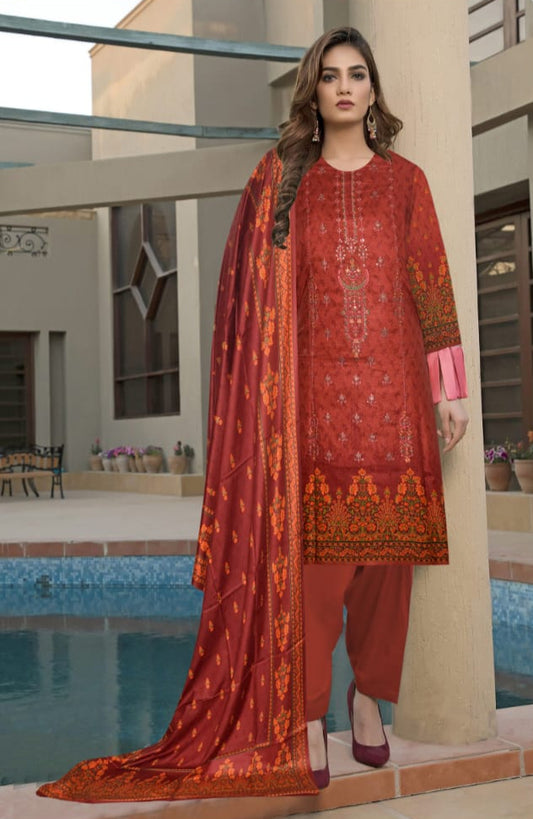 3pc unstitched linen dress with linen dupatta JN2627