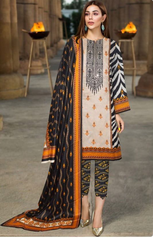3pc unstitched linen dress with linen dupatta JN2625