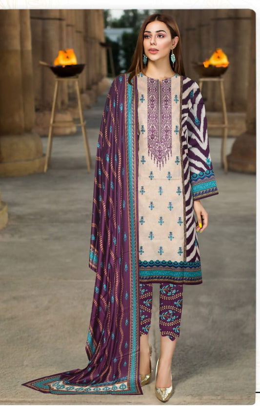 3pc unstitched linen dress with linen dupatta JN2624
