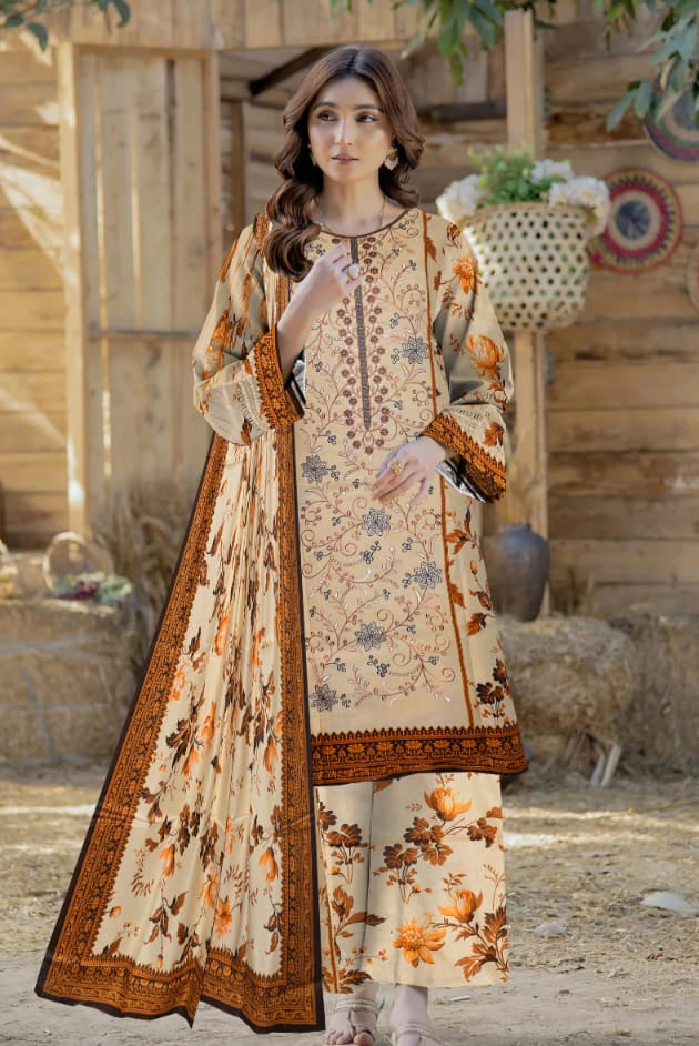 3pc unstitched linen dress with linen dupatta JN2623