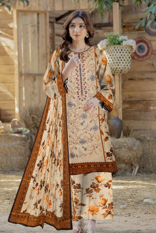 3pc unstitched linen dress with linen dupatta JN2623