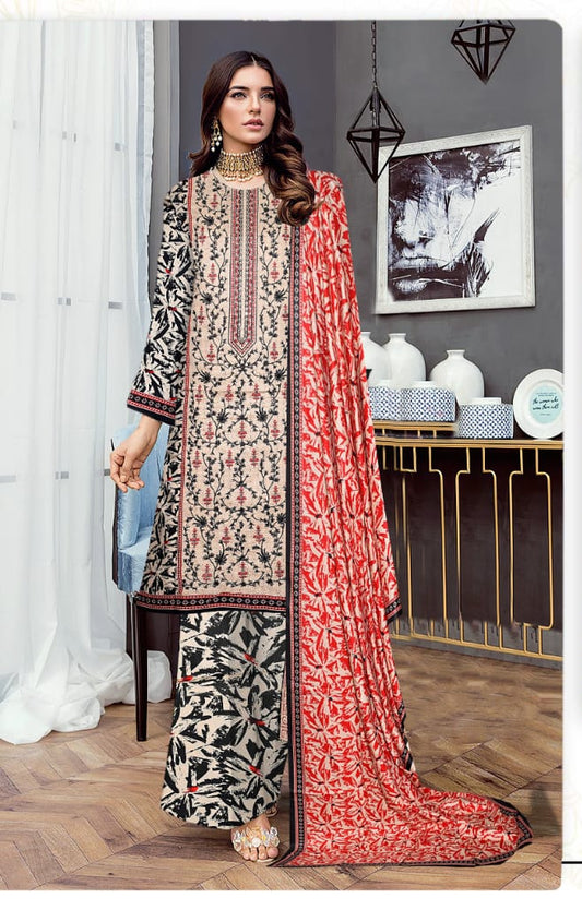 3pc unstitched linen dress with linen dupatta JN2620