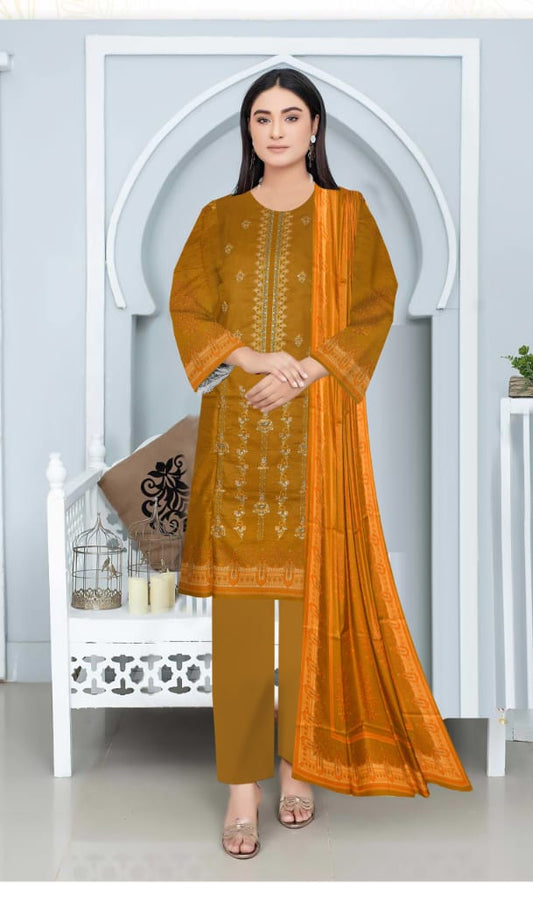 3pc unstitched linen dress with linen dupatta JN2619