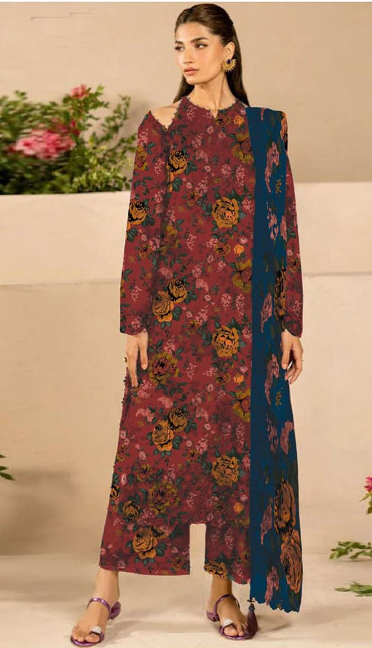 3pc unstitched linen dress with linen dupatta 2660