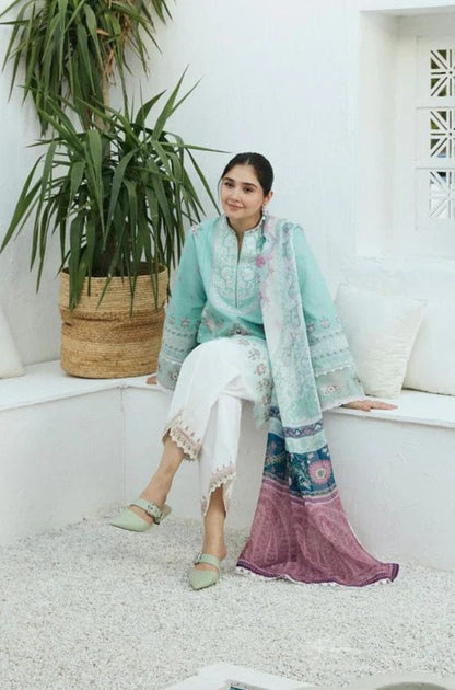 3pc unstitched dhanak dress with printed wool shawl 2658