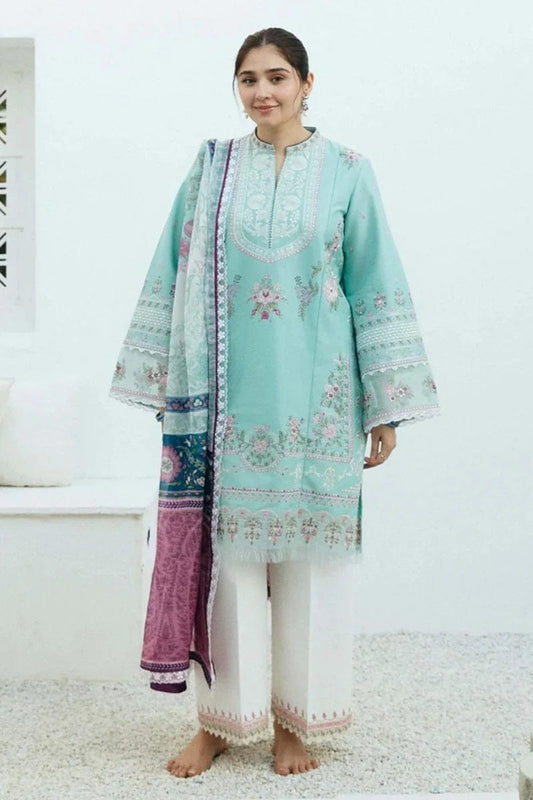 3pc unstitched dhanak dress with printed wool shawl 2658