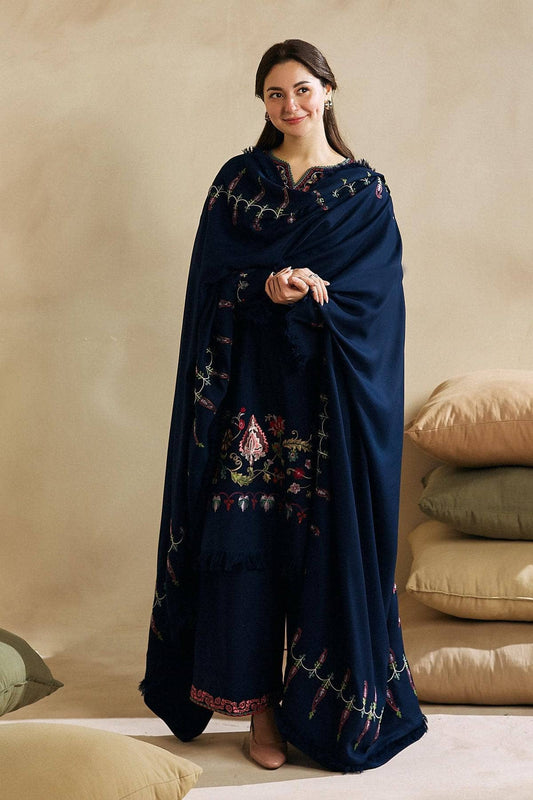 3pc unstitched dhanak  dress with dhannak Emb shawl 2646