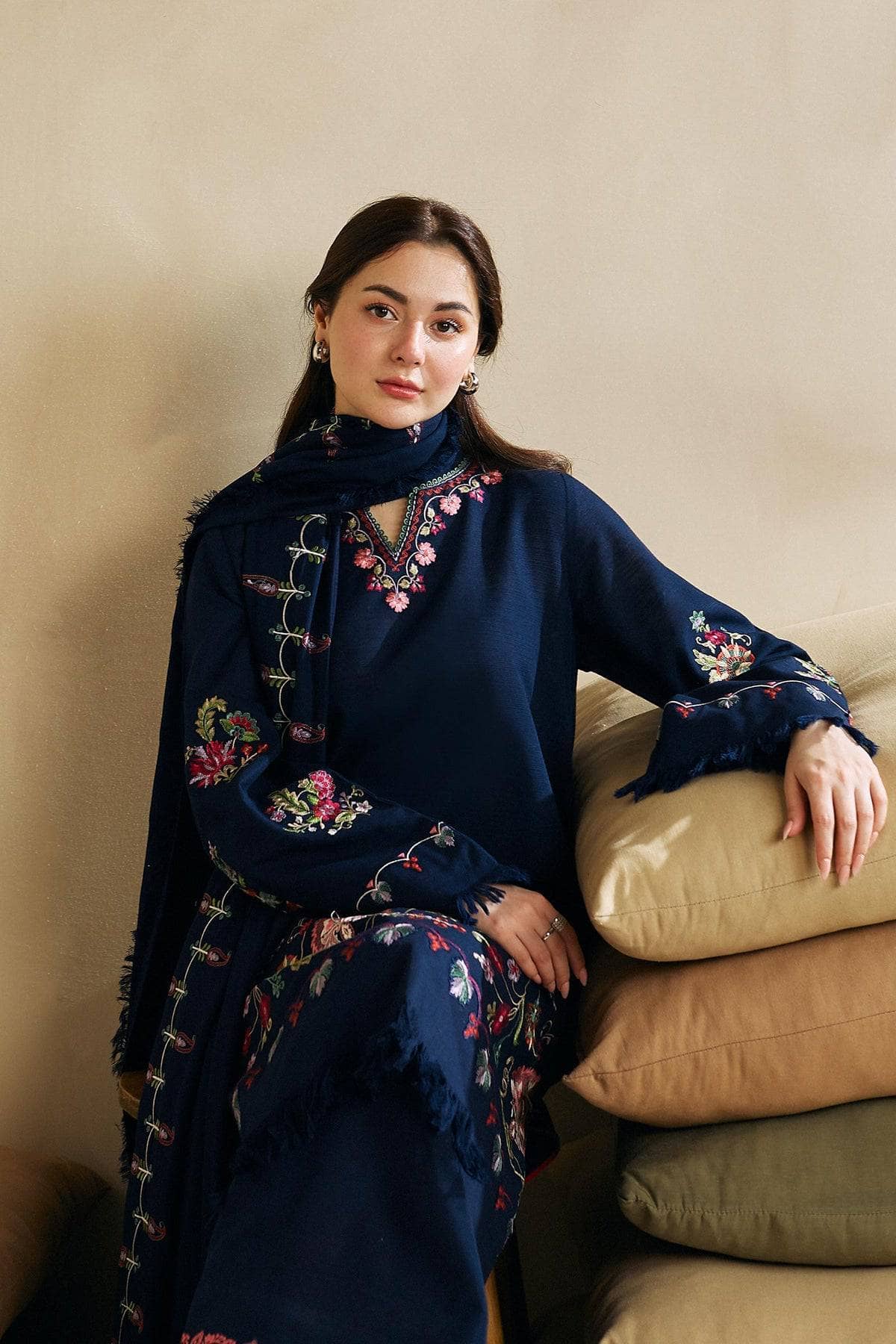 3pc unstitched dhanak  dress with dhannak Emb shawl 2646
