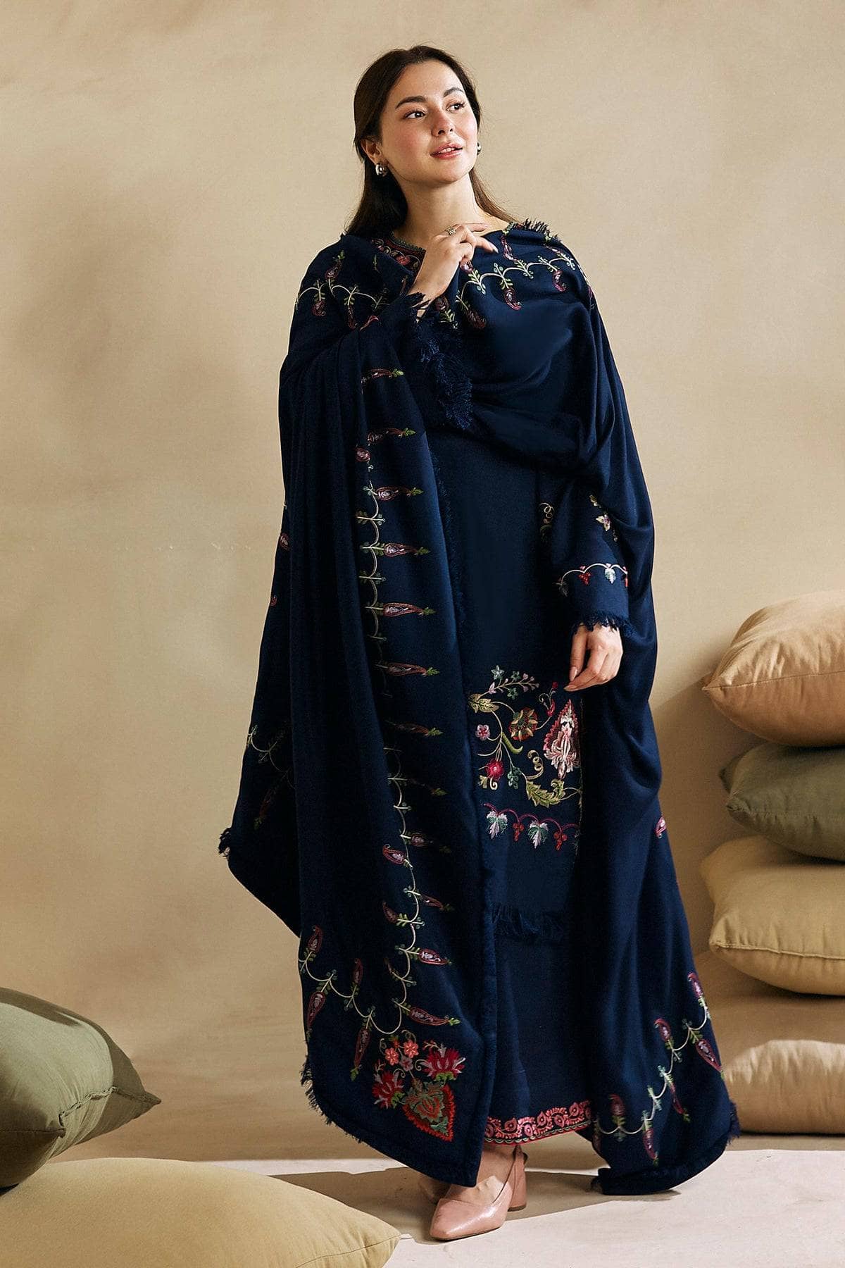 3pc unstitched dhanak  dress with dhannak Emb shawl 2646