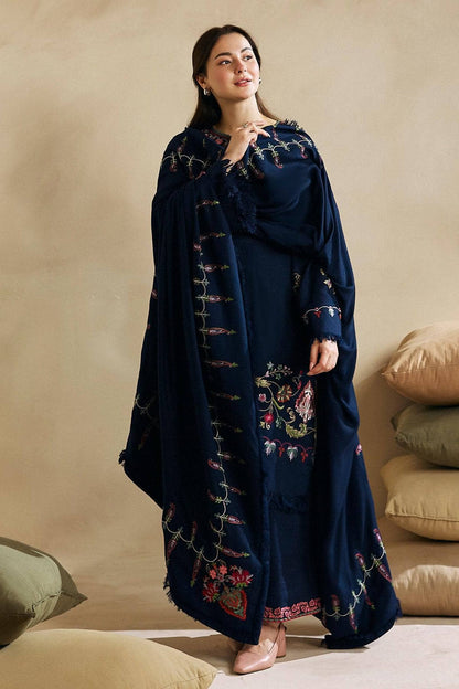 3pc unstitched dhanak  dress with dhannak Emb shawl 2646