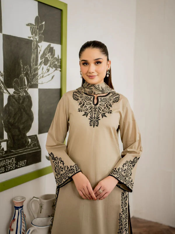 3pc unstitched dhanak  dress with printed wool shawl 2632