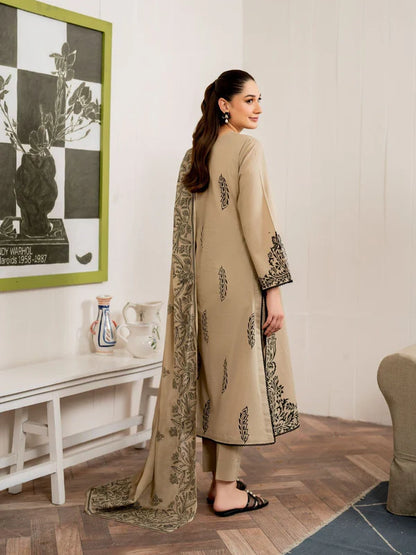3pc unstitched dhanak  dress with printed wool shawl 2632