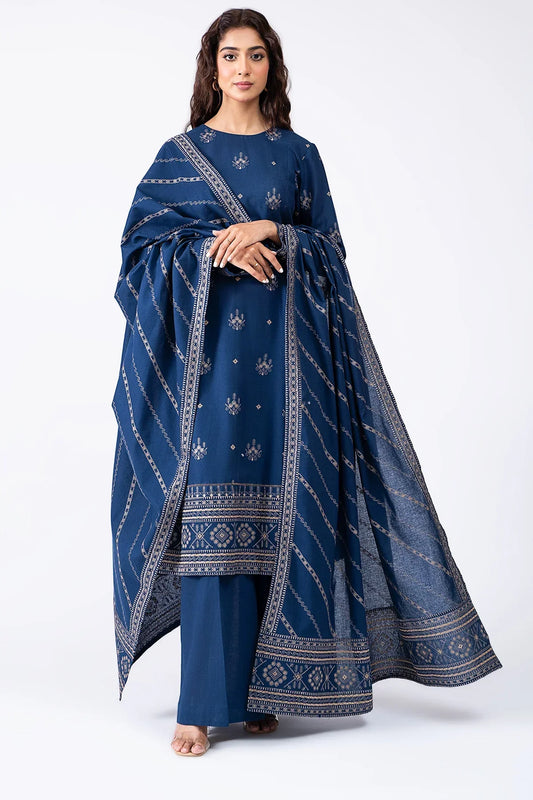 3pc unstitched dhanak  dress with dhanak embroiered  shawl 2634