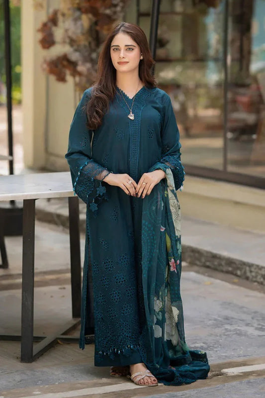 Sapphire  3pc unstitched embroidered lawn dress with chiffon dupatta