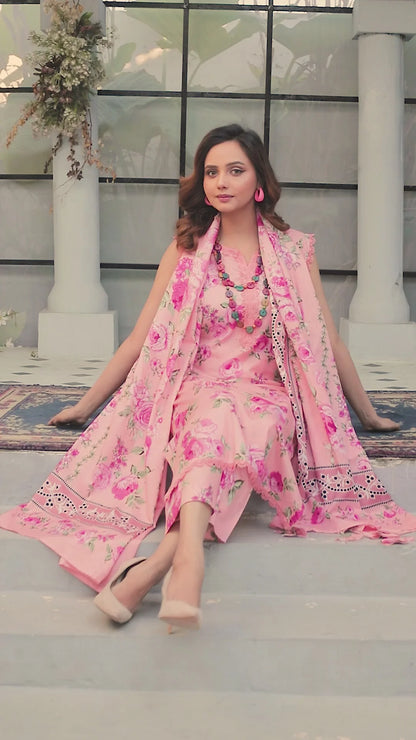 azel minal 3pc unstitched printed Dhanak dress with same shawl 2670
