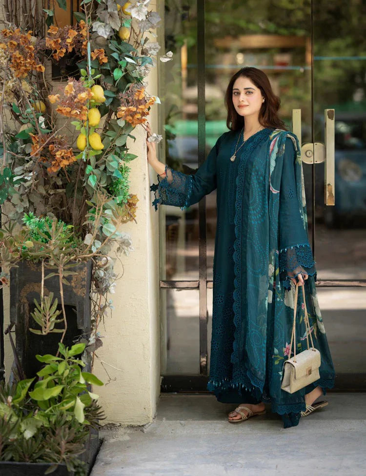 Sapphire  3pc unstitched embroidered lawn dress with chiffon dupatta