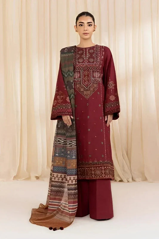 3pc unstitched dhanak  dress with printed wool shawl 2639
