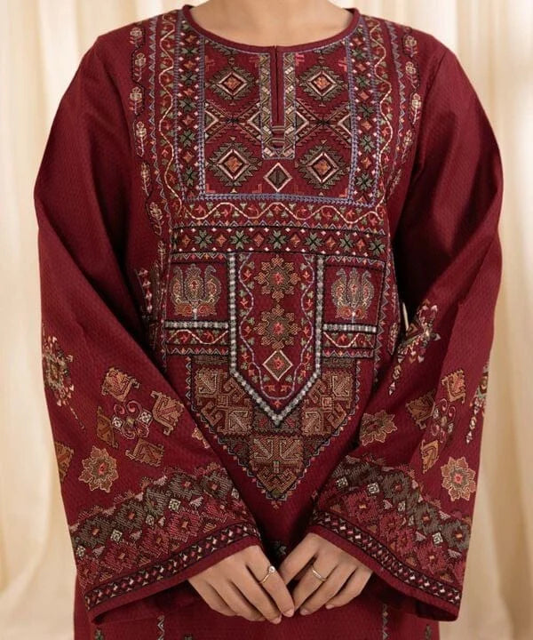 3pc unstitched dhanak  dress with printed wool shawl 2639