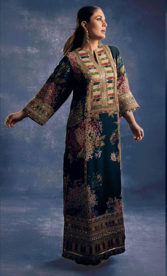 3pc un-stitched embroidered silk dress with silk dupatta ready to wear