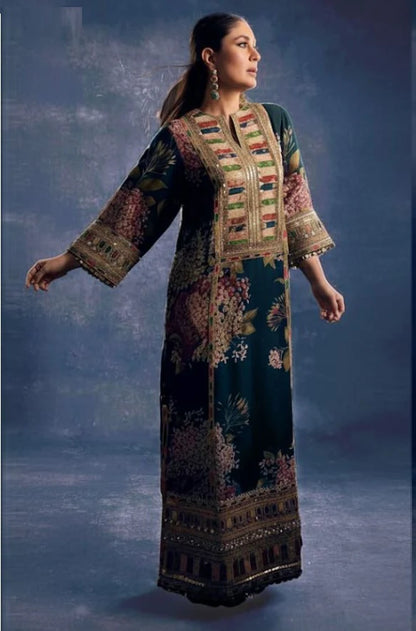 3pc un-stitched embroidered silk dress with silk dupatta ready to wear