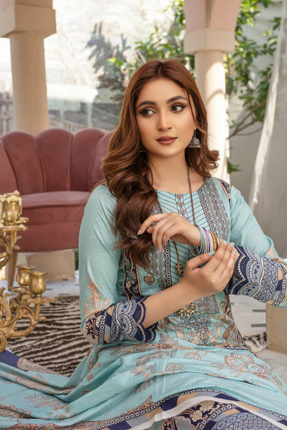 azel minal 3pc unstitched printed Dhanak dress with same shawl 2668
