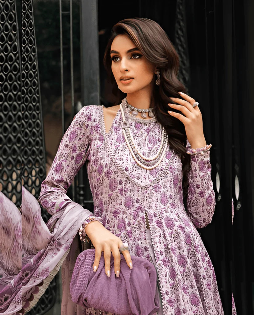Maria.b 3pc unstiched lawn suit with chiffon duppata