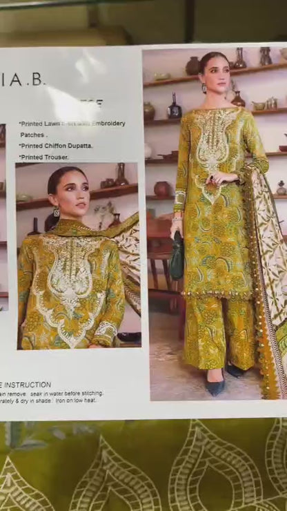 Maria.b 3 pc unstitched printed article with chiffon dupatta