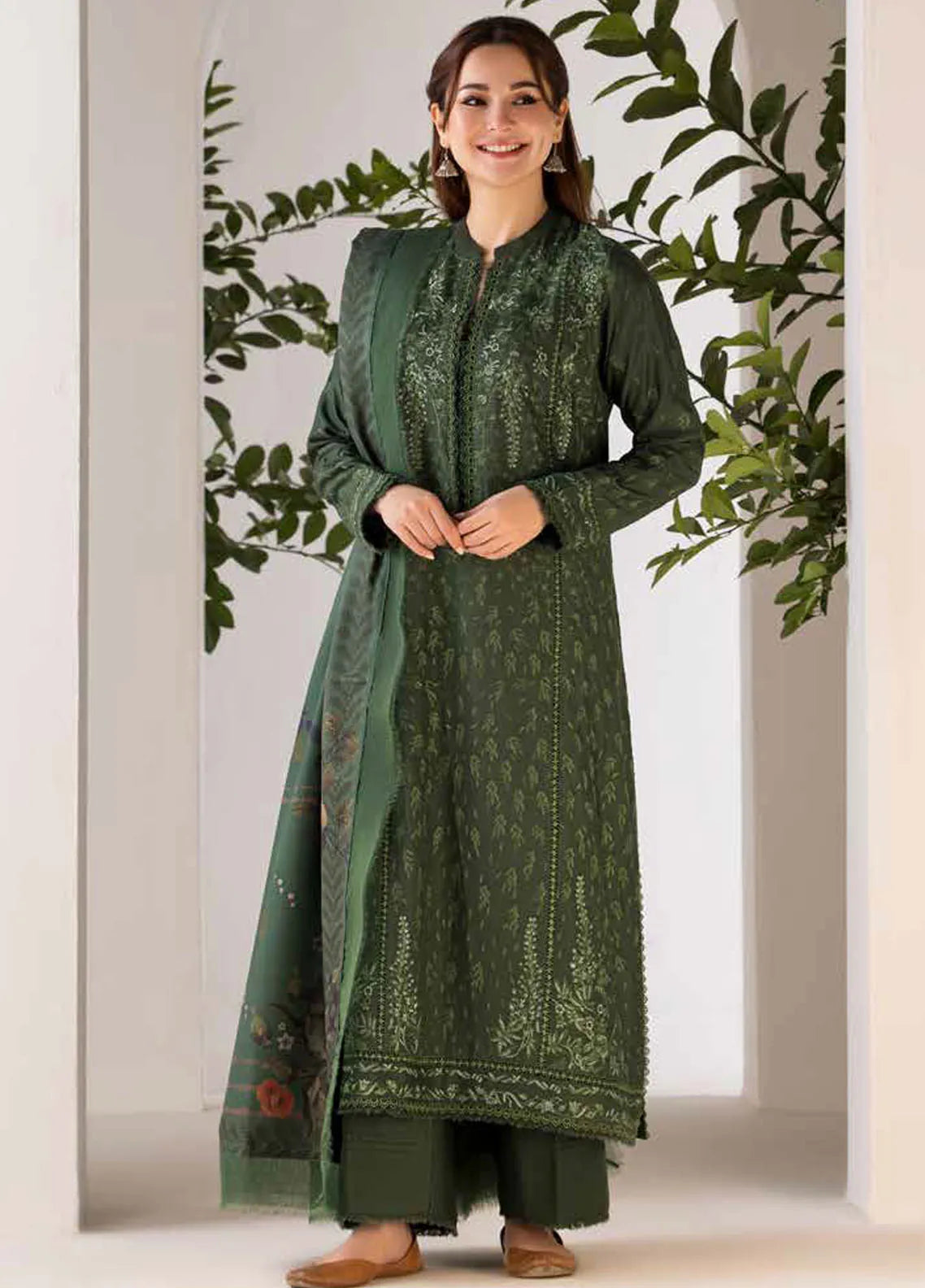 3pc unstitched dhanak  dress with printed wool shawl 2636