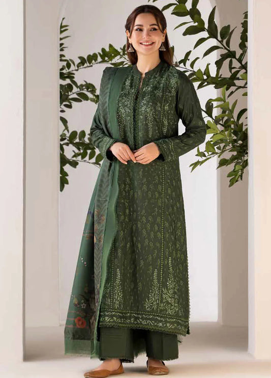 3pc unstitched dhanak  dress with printed wool shawl 2636